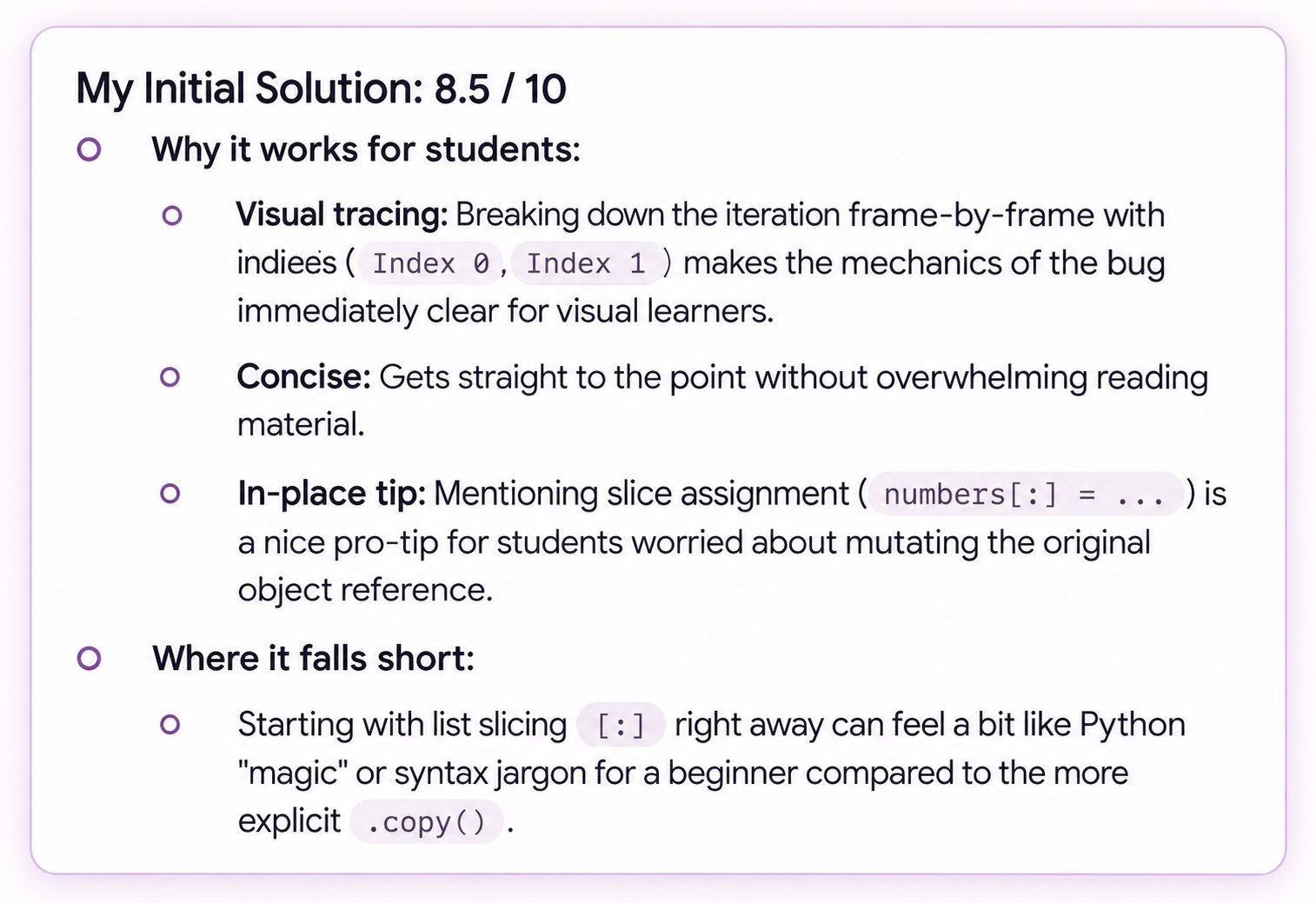 Gemini evaluation of its solution
